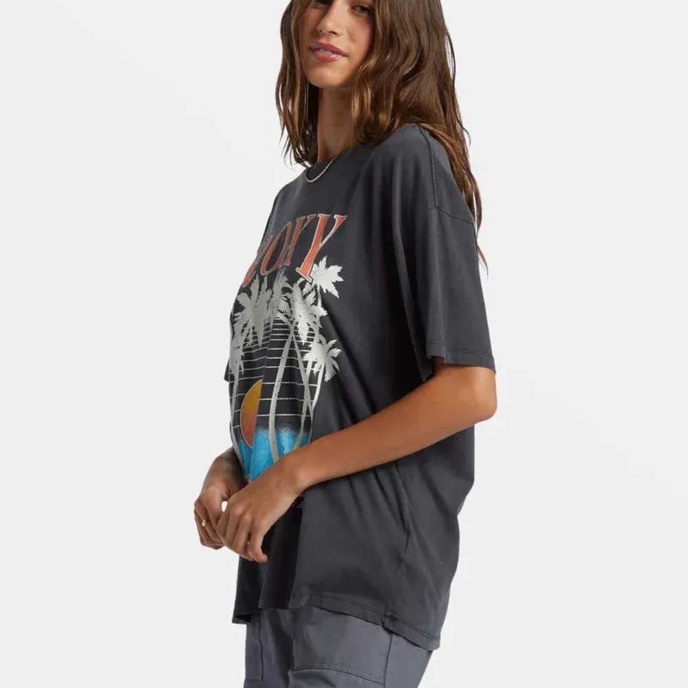 ROXY “Bring the Good Vibes” Black Cotton Vintage Style Band Boho T-Shirt Tee XS - Picture 2 of 8